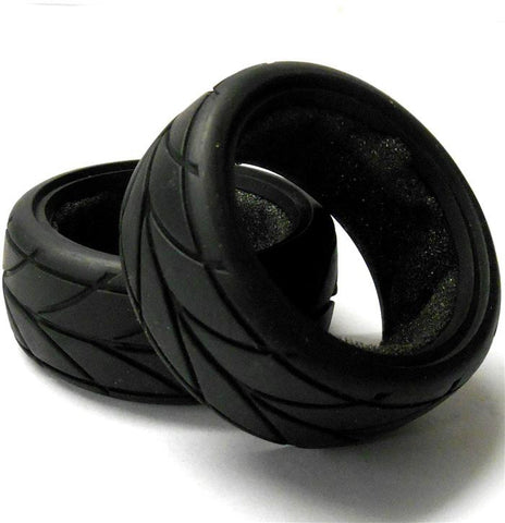 02019 1/10 Scale On Road RC Racing Car Tyres Tires Rubber x 2 Black V-Tread