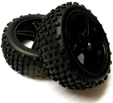06010 1/10 Scale Off Road RC Buggy Front Wheels and Tyres x2 Black 5 Spoke HSP