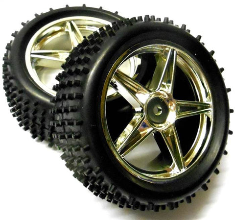 06010 1/10 Scale Off Road RC R/C Buggy Front Wheels and Tyres x2 Silver HSP