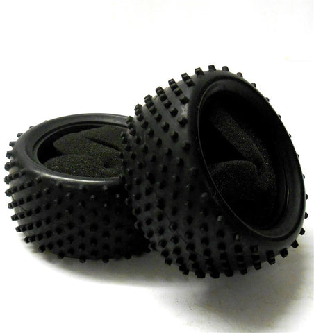 06025v 1/10 Off Road RC Buggy Rear Tyres Tire w Foam Insert 2 V Pin Studd Tread