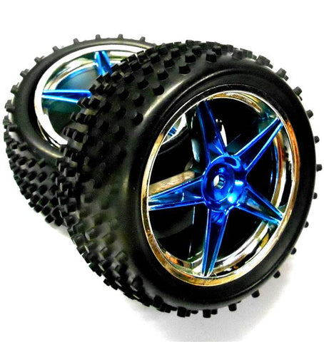 06026 1/10 Scale RC Buggy Rear Off Road Wheels and Tyres Blue