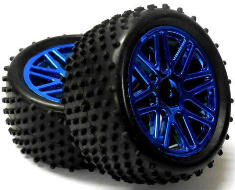 06026 1/10 Scale Off Road RC Buggy Rear Wheels and Tyres x2 Blue V3 HSP
