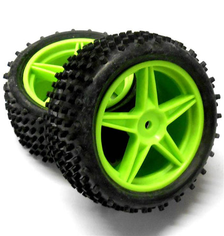 06026 1/10 RC Buggy Rear Wheels and Tyres x2 Green