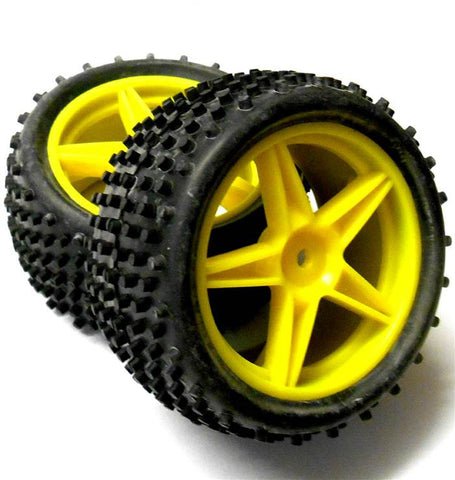 06026 1/10 RC Buggy Rear Wheels and Tyres x2 Yellow
