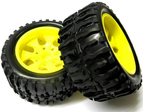 08010N 1/10 Scale Off Road Monster Truck Tyre & Wheel x 2 Yellow