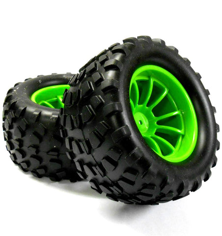 08071 1/10 Scale Monster Truck Tyre and Wheel Rim Light Lime Green HSP x 2