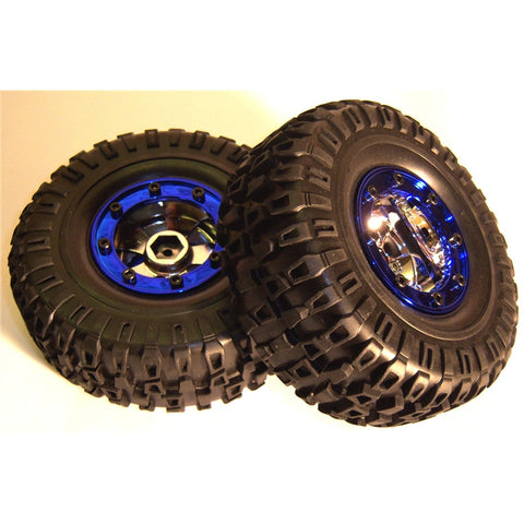 BS703-004 1/10 Scale RC Rock Crawler Off Road Wheels and Tyres 2 Blue Plastic