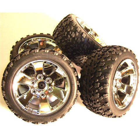 BS903-002 1/10 Scale Off Road Buggy Wheels and Tyres 4 Chrome Painted