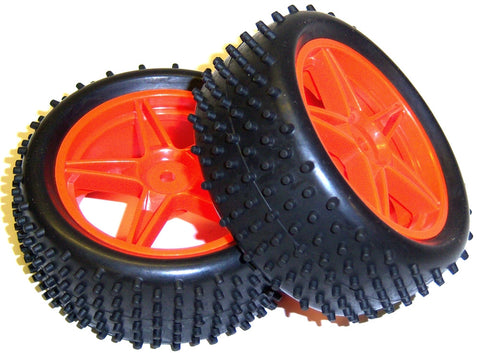 06010 1/10 Scale Off Road RC Buggy Front Wheels and Tyres x2 Red 5 Spoke HSP