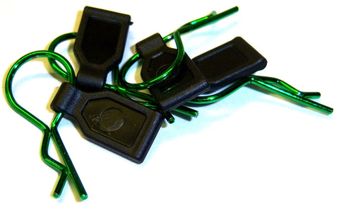 SGF-2G 1/10 1/8 Scale Medium Size RC Green Body Clips R Pins x 4 with Grips
