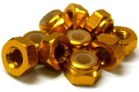 102048G 1/10 RC Car Alloy M3 3mm Thread Nylon Lock Nuts x 10 GOLD 02191