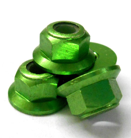 102049GR 1/10 RC Car Alloy M4 4mm Thread Nylon Lock Nuts x 4 Green 02190 Flanged