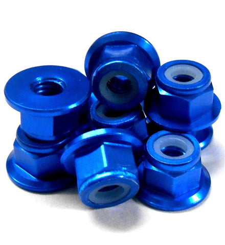 102049BL 1/10 RC Car Alloy M4 4mm Thread Nylon Lock Nuts x 10 Light Blue Flanged