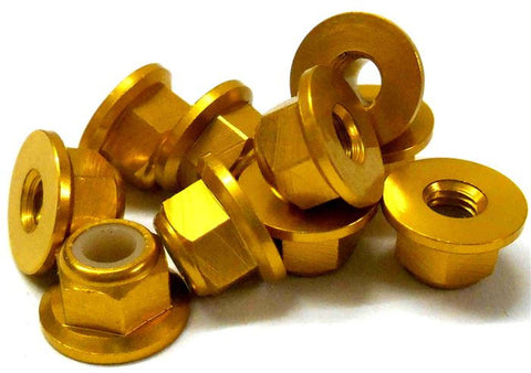 102049G 1/10 RC Car Alloy M4 4mm Thread Nylon Lock Nuts x 10 GOLD 02190 Flanged