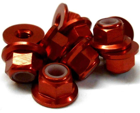 102049R 1/10 RC Car Alloy M4 4mm Thread Nylon Lock Nuts x 10 Red 02190 Flanged