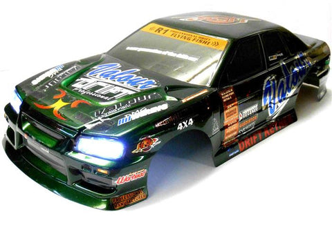 12330-G 1/10 Scale Drift Touring Car Body Cover Shell RC Green Cut w Lights