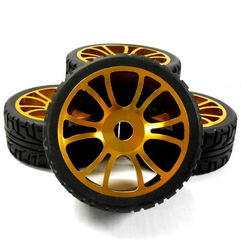 152002G 1/8 Scale Alloy On Road Buggy RC Wheels Tyres 6 Double Spoke Gold x 4