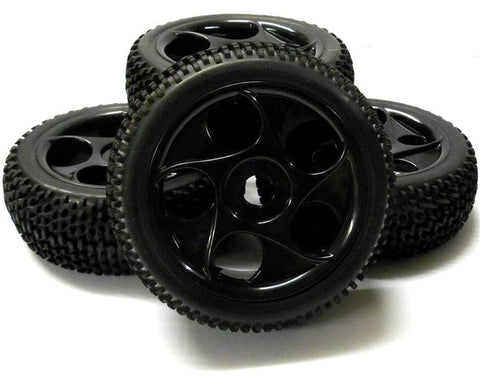 180061 1/8 Scale Off Road Buggy RC Wheels and Tyres '5 Holes' Black x 4