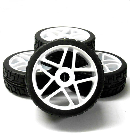 180087 1/8 Scale On Road Buggy RC Star Wheels and Tyres White x 4