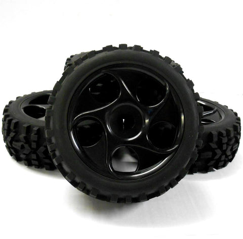 18201 1/8 Scale Off Road Multi Direc Buggy RC 5 Holes Wheels and Tyres Black x 4