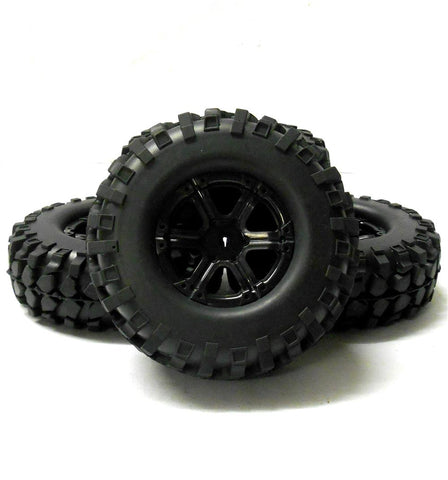 210061 1/10 Off Road Rock Crawler RC Wheels and Tyres Black 6 Spoke x 4 Plastic