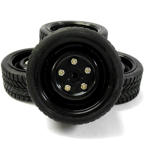 22135 1/10 Scale RC Car On Road Bare Wheel and Road Tread Tyre Black Plastic x 4
