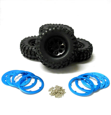 270003 1/10 Off Road Rock Crawler RC Wheels and Tyres Black x 4 Blue Bead Lock