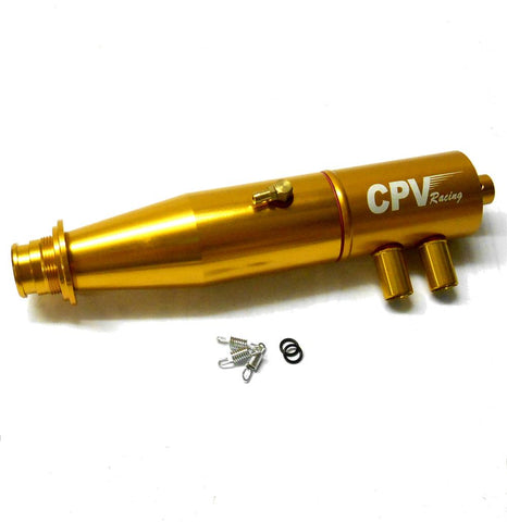 51908A 1/8 Scale RC Model Alloy Gold Adjustable Exhaust Pipe Muffler Two Chamber