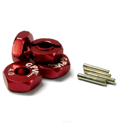 57814R 1/10 Scale RC M12 12mm Alloy Wheel Adaptors With Pins Nut Red 4mm Thick