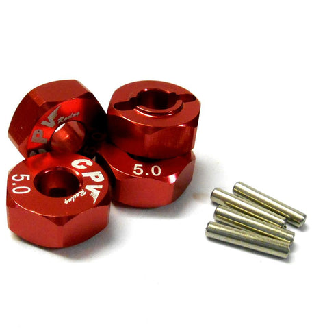 57815R 1/10 Scale RC M12 12mm Alloy Wheel Adaptors With Pins Nut Red 5mm Wide