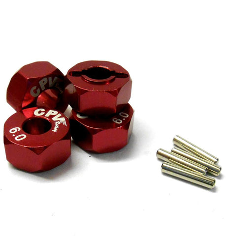 57816R 1/10 Scale RC M12 12mm Alloy Wheel Adaptors With Pins Nut Red 6mm Wide