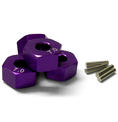 57817P 1/10 Scale RC M12 12mm Alloy Wheel Adaptors With Pins Nut Purple 7mm