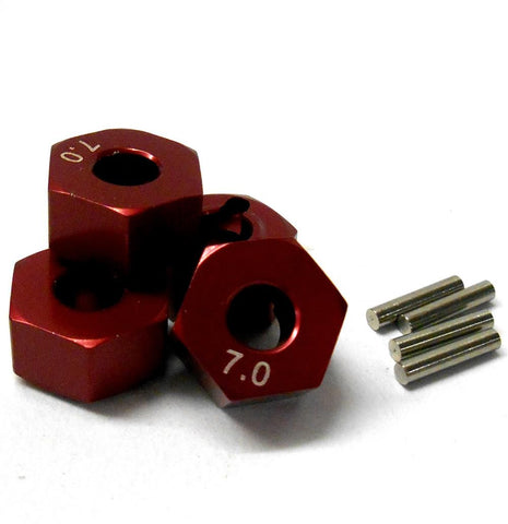 57817R 1/10 Scale RC M12 12mm Alloy Wheel Adaptors With Pins Nut Red 7mm