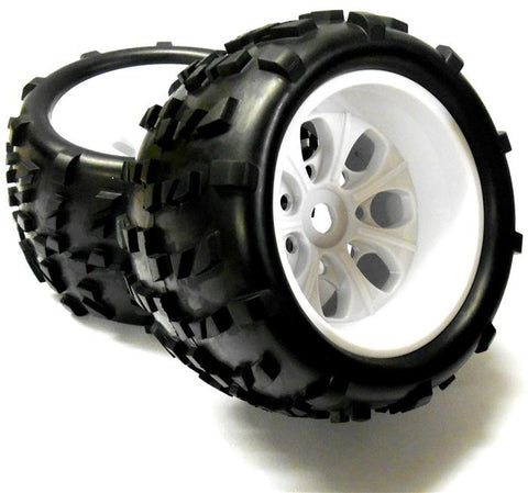 62012 1/8 Off Road RC Truck Wheels and Tyres x 2 White