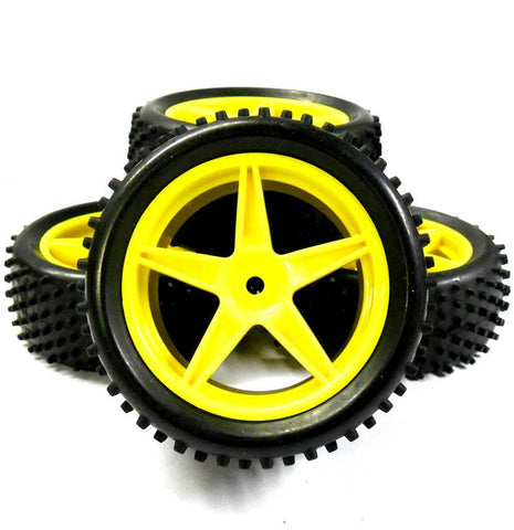 A66008/029 1/10 Off Road Front Rear Buggy RC Wheels Studd Tyres 5 Spoke Yellow 4