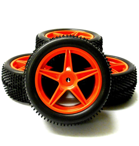 A66009/029 1/10 Off Road Front Rear RC Wheels Pin Tyres 5 Spoke Red x 4