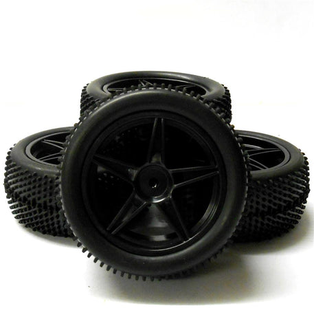 A66010/030 1/10 Off Road Front Rear RC Wheels Pin Tyres 5 Spoke Black x 4