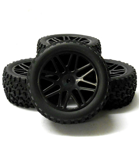 A66006/036 1/10 Off Road Front Rear Buggy RC Wheels Block Tyres 16 Spoke Black