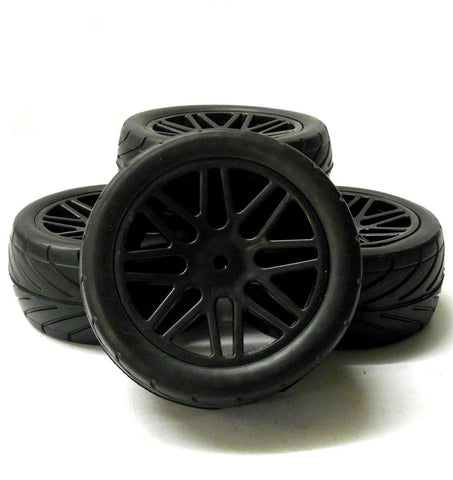 A66106/116 1/10 Silck On Road Front Rear Buggy RC Wheels Tyres 16 Spoke Black