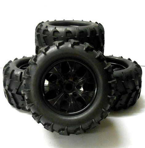 810001 1/8 Scale Off Road RC Wheels and Tyres x 4 Black