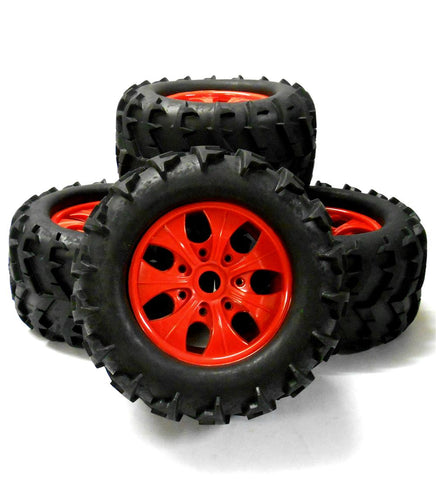810005 1/8 Scale Off Road RC Monster Truck Wheels and Tyres x 4 Red