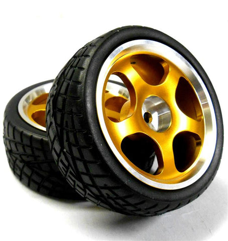 811703A 1/10 Scale RC Car On Road Touring Wheel and Tyre Alloy Gold 5 Spoke 2