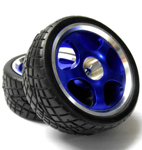 811703B 1/10 Scale RC Car On Road Touring Wheel and Tyre Alloy Blue 5 Spoke x 2