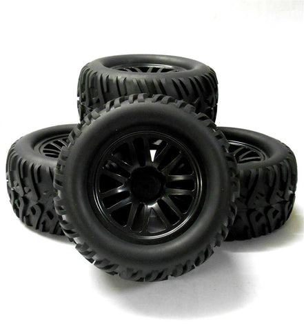 8123 1/10 Scale Off Raod Monster Truck Wheel and Tyre Rim Black x 4 Dual Spk