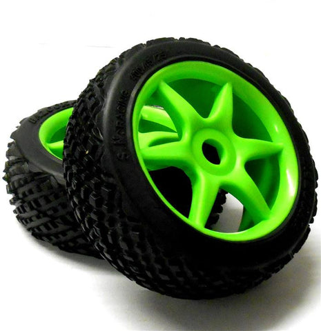 81291 1/8 Scale Off Road RC R/C Buggy Off Road Wheels and Tyres 2 Green 6 Spoke