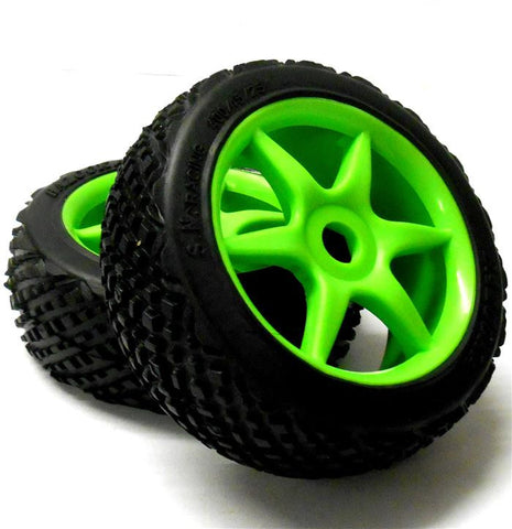 81291 1/8 Scale Off Road RC R/C Buggy Off Road Wheels and Tyres 2 Green 6 Spoke