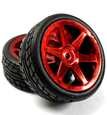 813101R 1/10 Scale RC Car On Road Touring Wheel and Tyre Plastic Red 6 Spoke 2