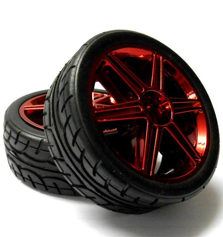 813201R 1/10 Scale RC Car On Road Touring Wheel and Tyre Plastic Red 6 Spoke x 2