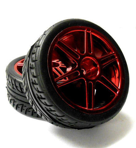 813202R 1/10 Scale RC Car On Road Touring Wheel and Tyre Plastic Red 6 Spoke 2