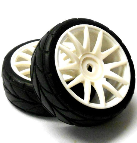 82829 1/16 RC Nitro Car Wheels and Tyres Complete 2 HSP White
